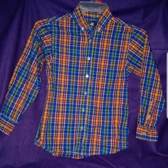 Boy's "J. Khaki"  Size Med Long-Sleeve Checkered Plaid Button Down Front Shirt - Picture 1 of 3